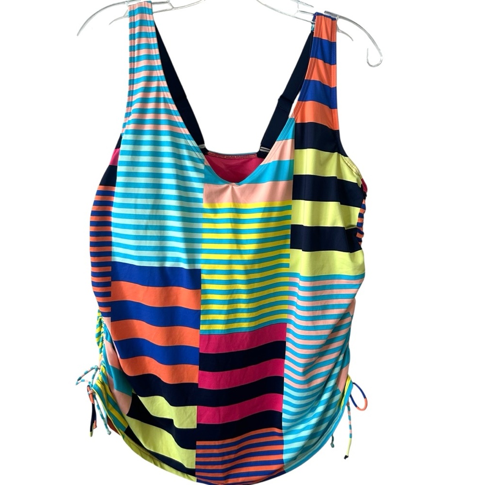 Land's End Women's Multicolored Striped Colorblock Underwire Tankini in Size 18W